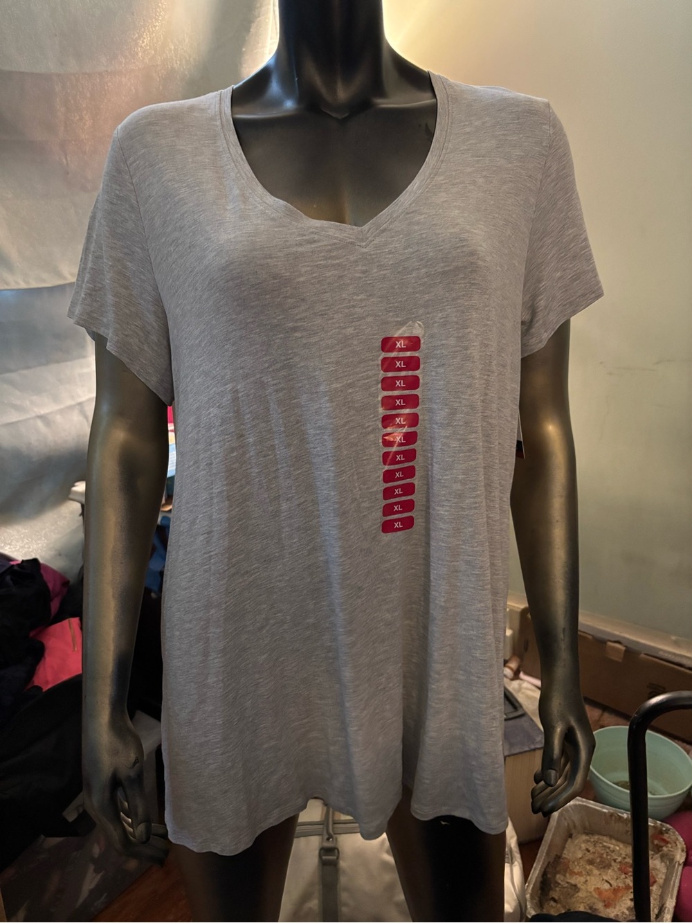 HUE Gray V-Neck Short Sleeve Tee